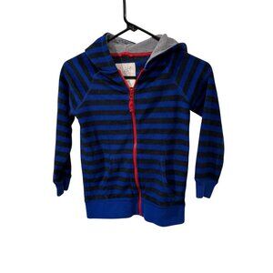 Mini Boden Kids Striped Hoodie 6-7Y Blue & Black Soft Cotton Blend Red Zip Closu